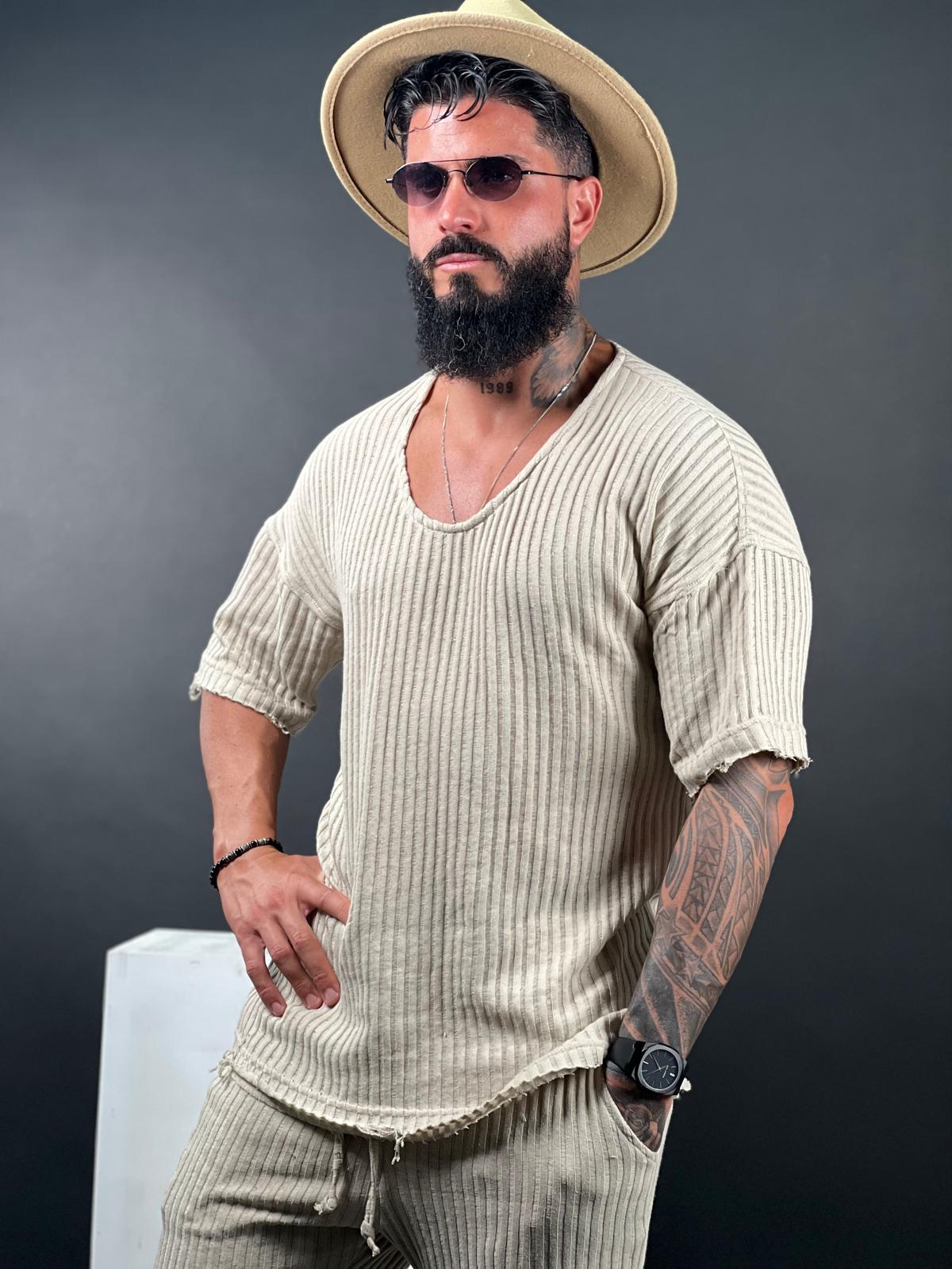 SWAG69 oversized striped linen shirt, round neck, short sleeve, photo 1