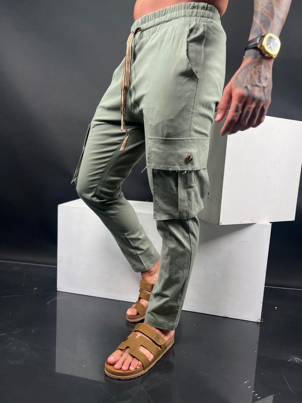 SWAG69 linen-Lycra straight leg cargo pants - photo 12