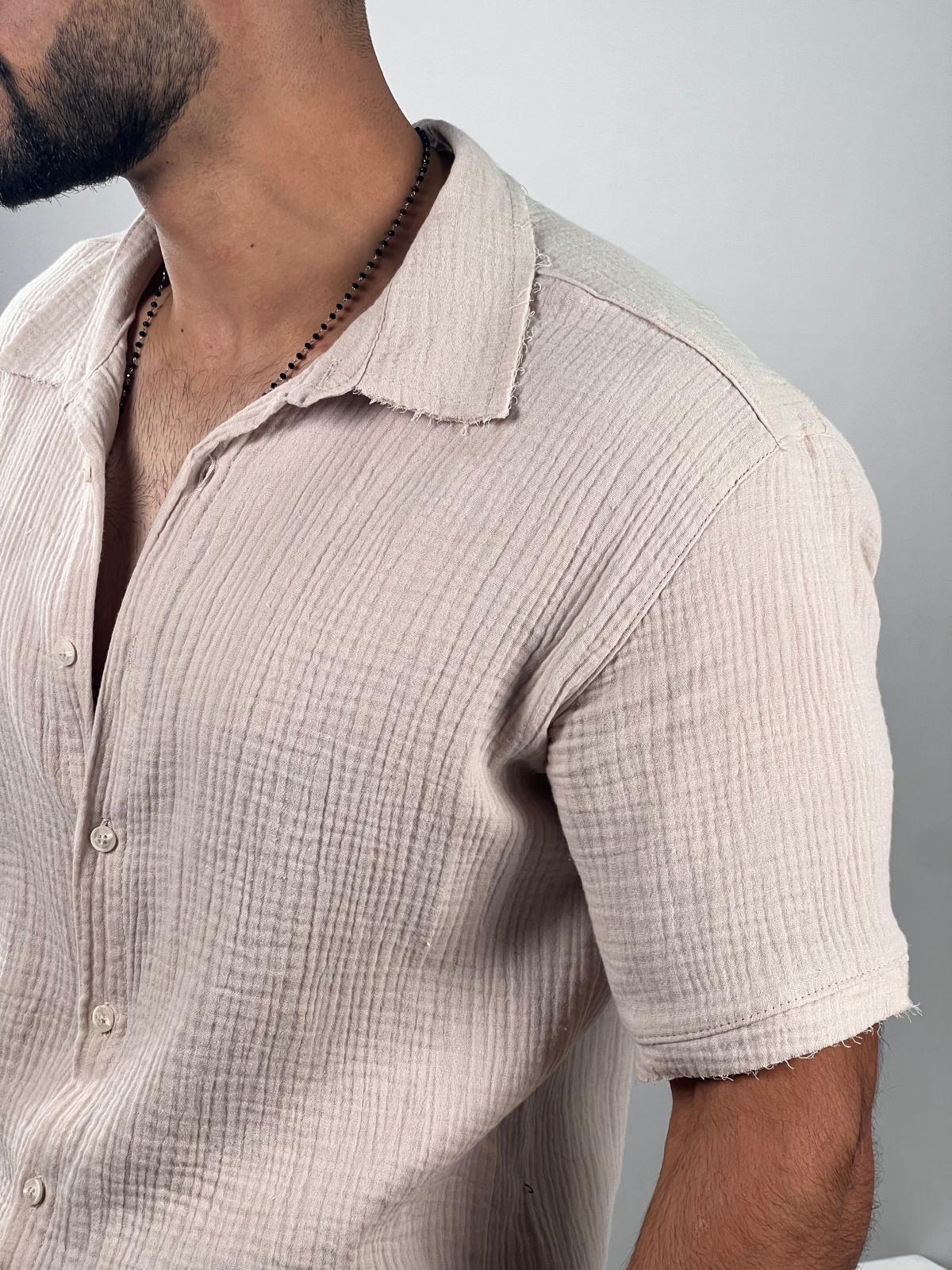 Short button-up shirt for men made of soft linen, Soliton Collection
