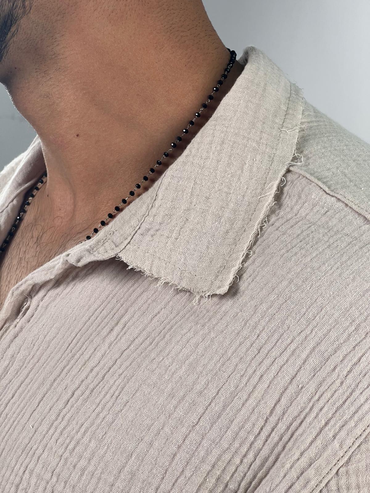 Short button-up shirt for men made of soft linen, Soliton Collection