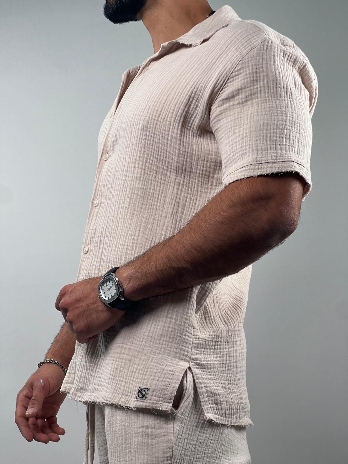 Short button-up shirt for men made of soft linen, Soliton Collection