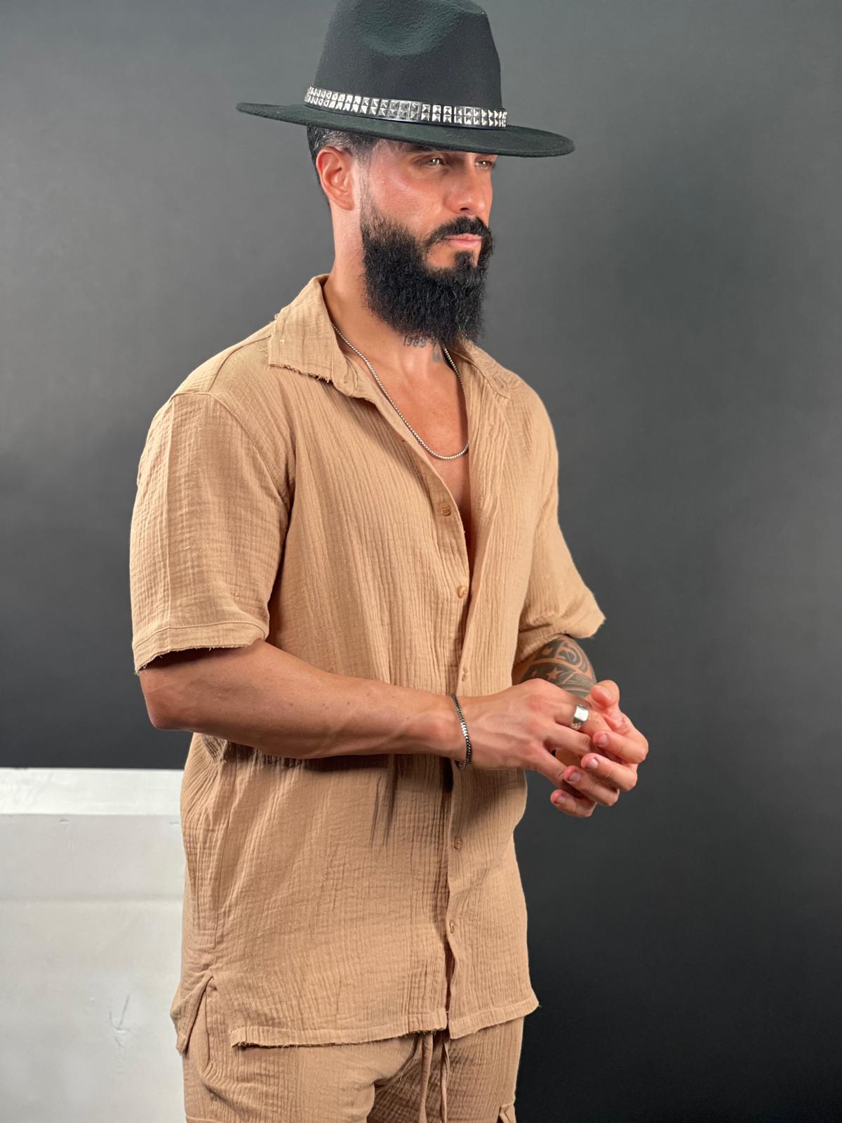 SWAG69 distressed linen button-up shirt, short sleeve - photo 14