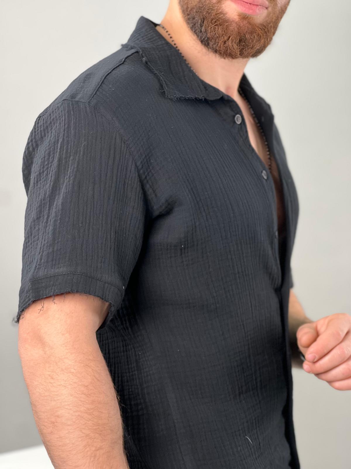 Short button-up shirt for men made of soft linen, Soliton Collection