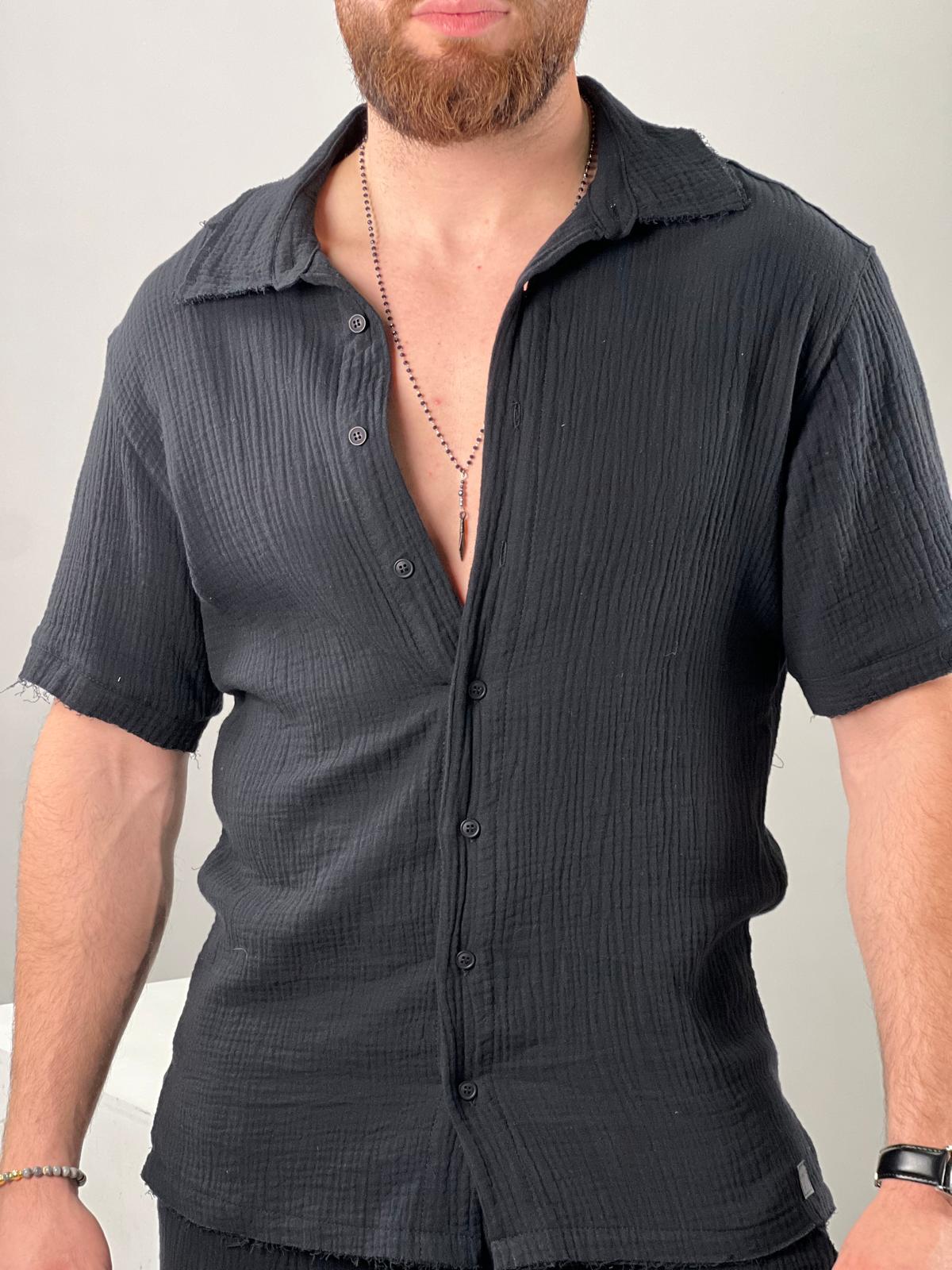 Short button-up shirt for men made of soft linen, Soliton Collection