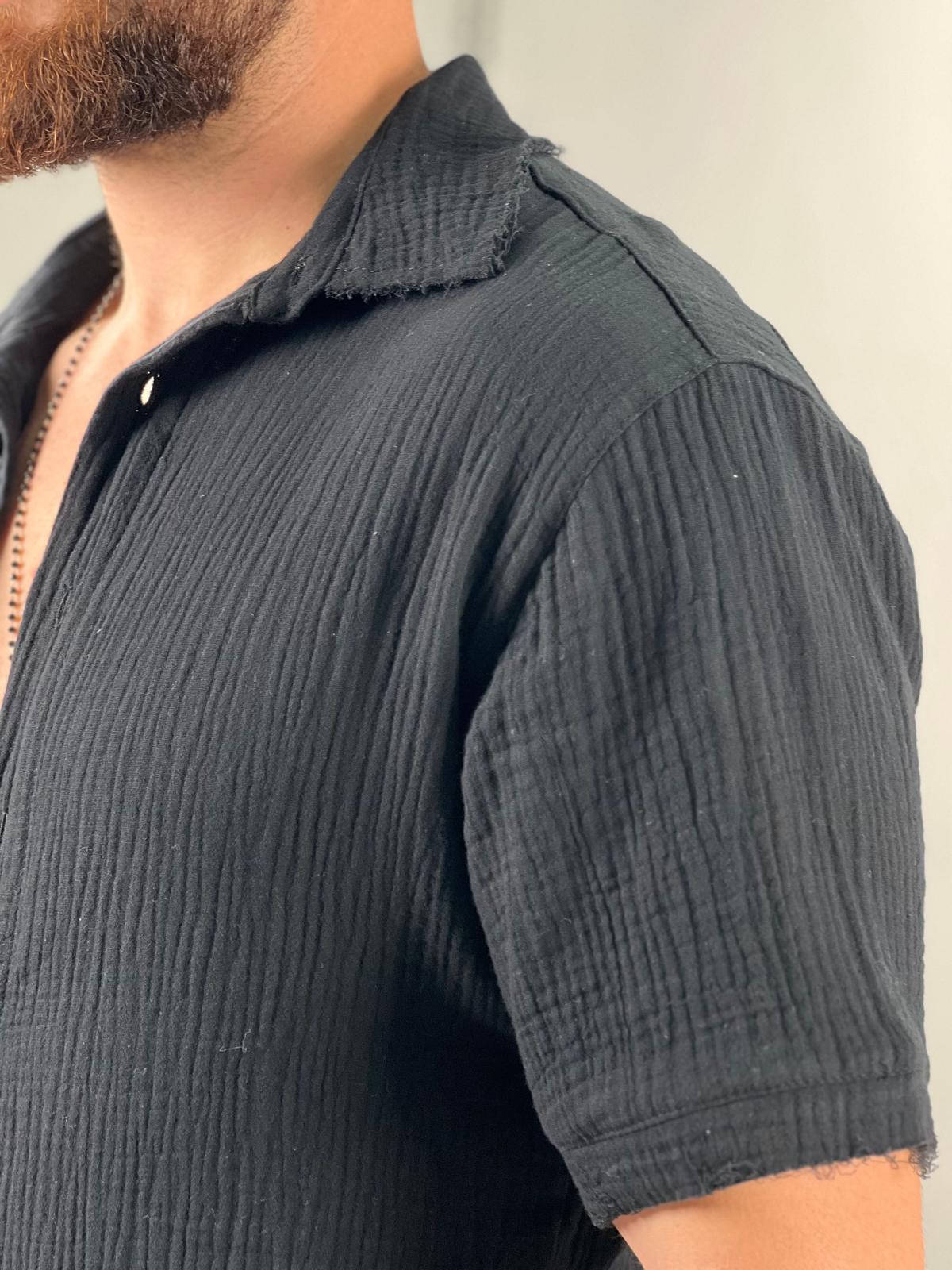 Short button-up shirt for men made of soft linen, Soliton Collection