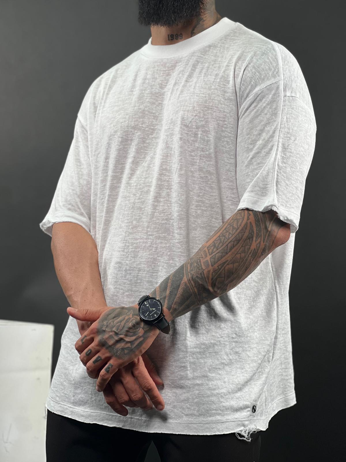 SWAG69 oversized turtleneck linen shirt, frayed hem detail, photo 2