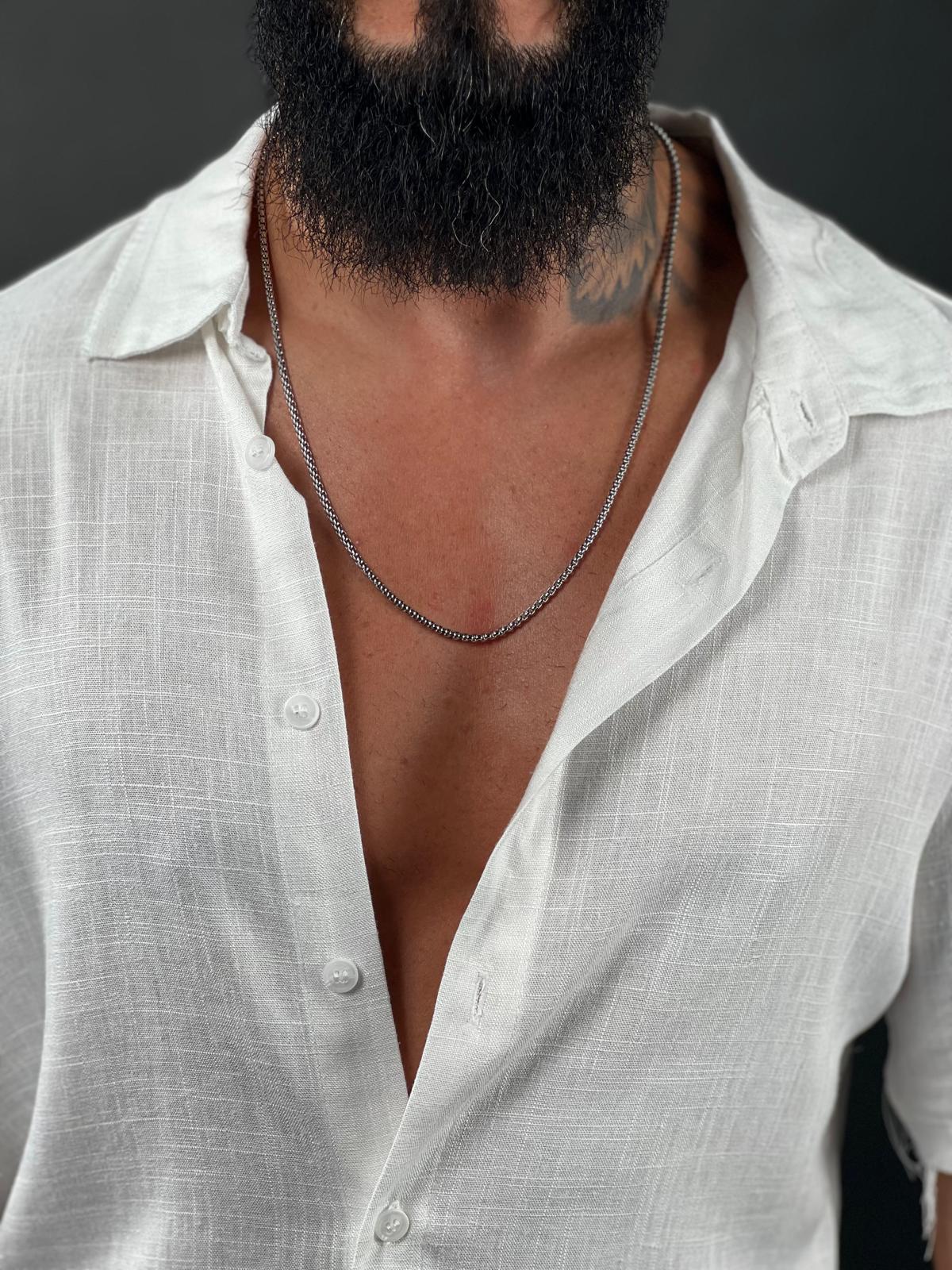 Short-sleeve button-up linen shirt, Ward Collection