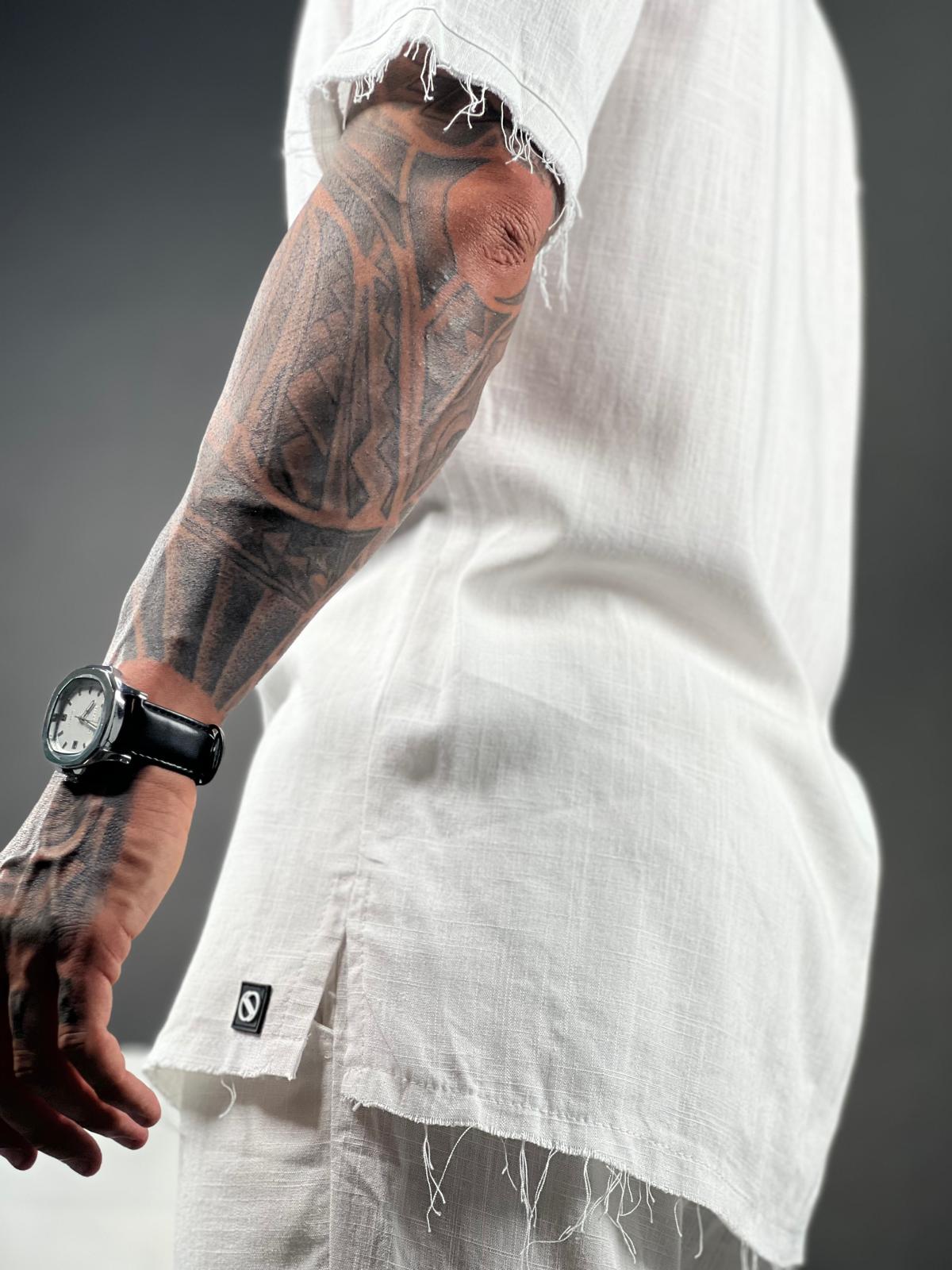 Short-sleeve button-up linen shirt, Ward Collection