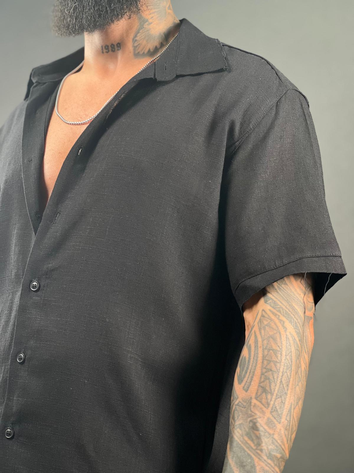 Short-sleeve button-up linen shirt, Ward Collection