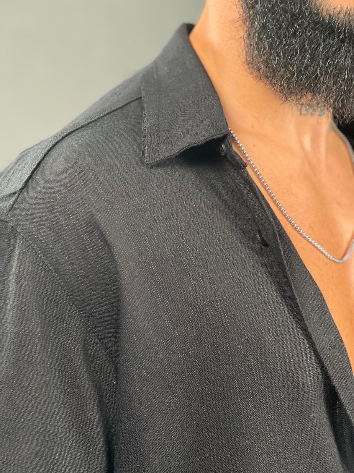 Short-sleeve button-up linen shirt, Ward Collection