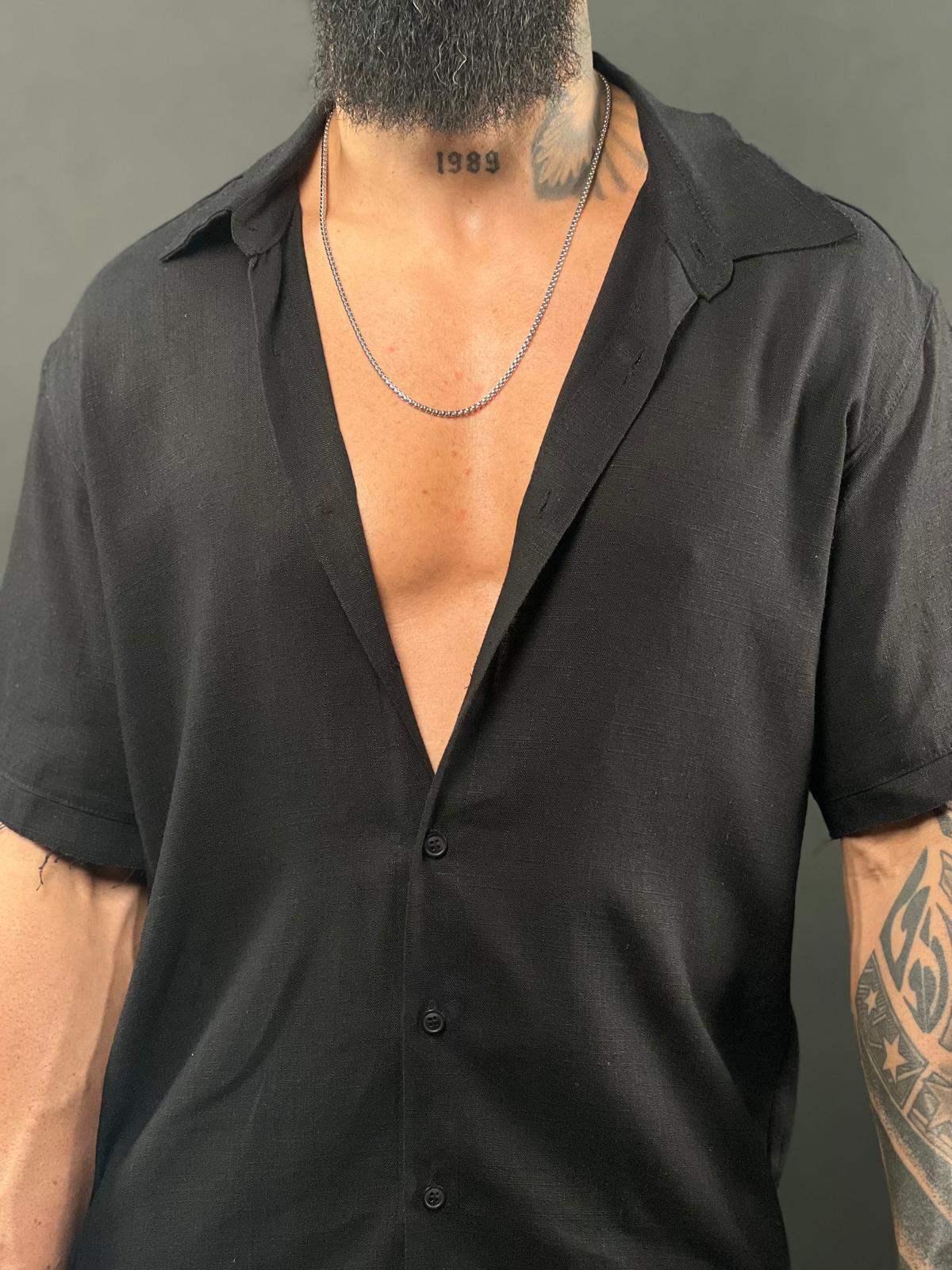 Short-sleeve button-up linen shirt, Ward Collection