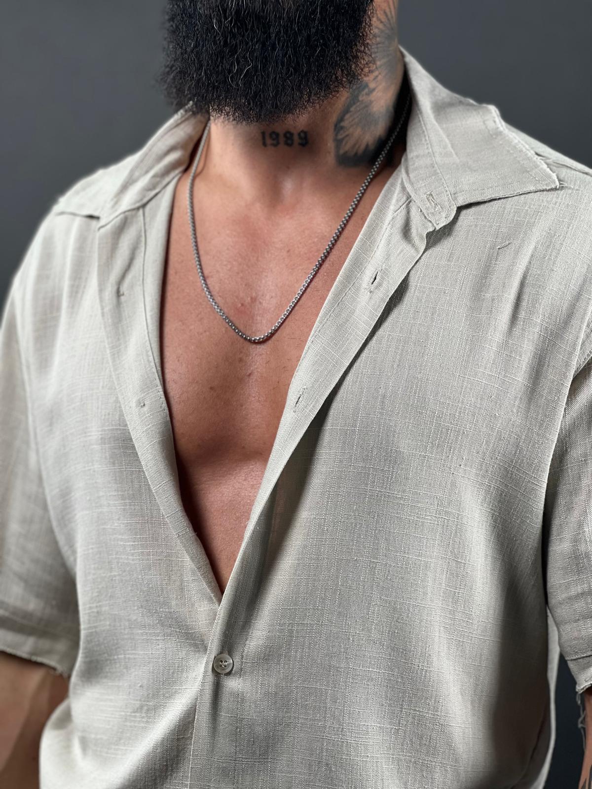 Short-sleeve button-up linen shirt, Ward Collection