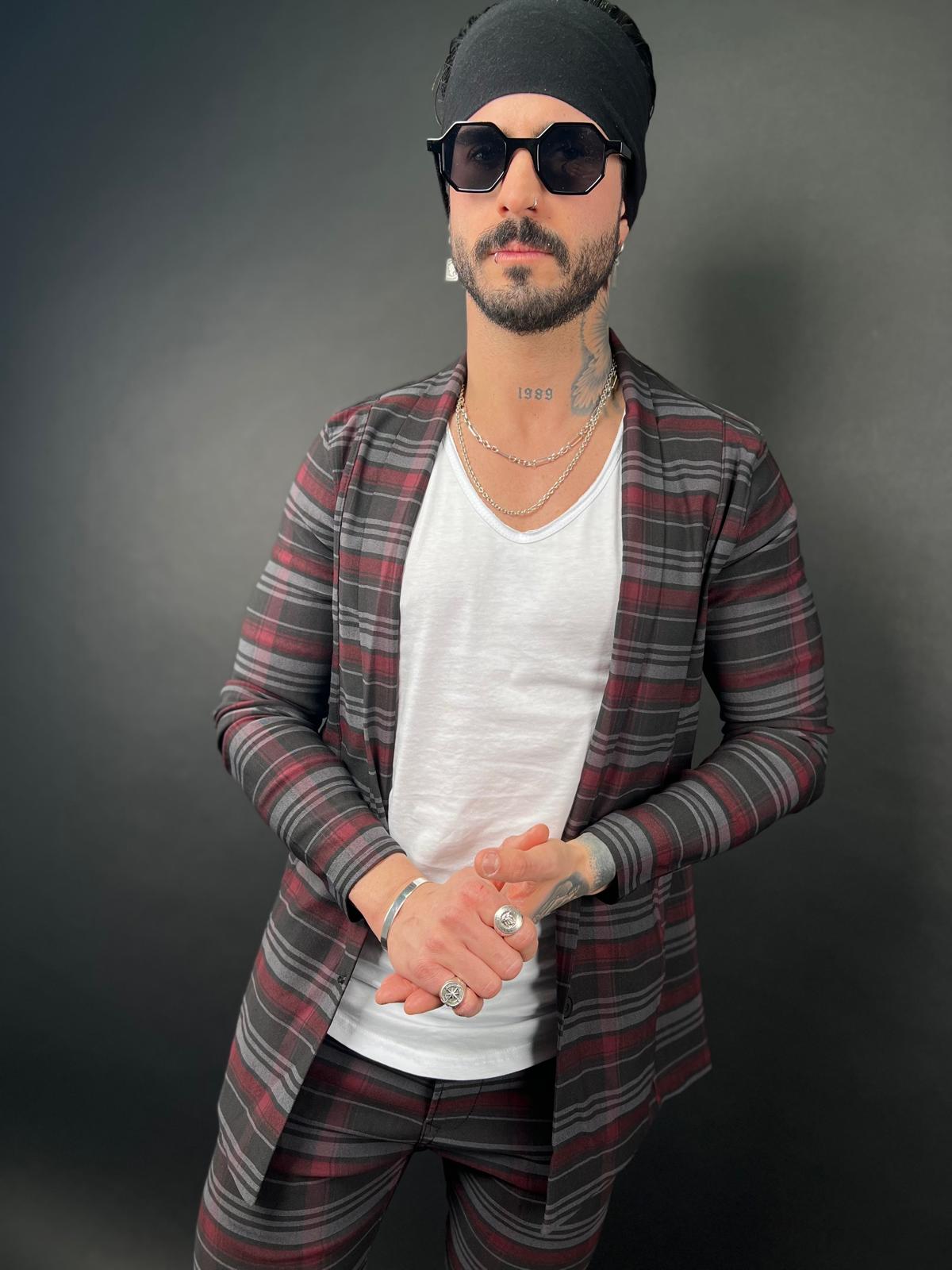 SWAG69 classic check stretch blazer, Black/Wine/Grey - photo 7