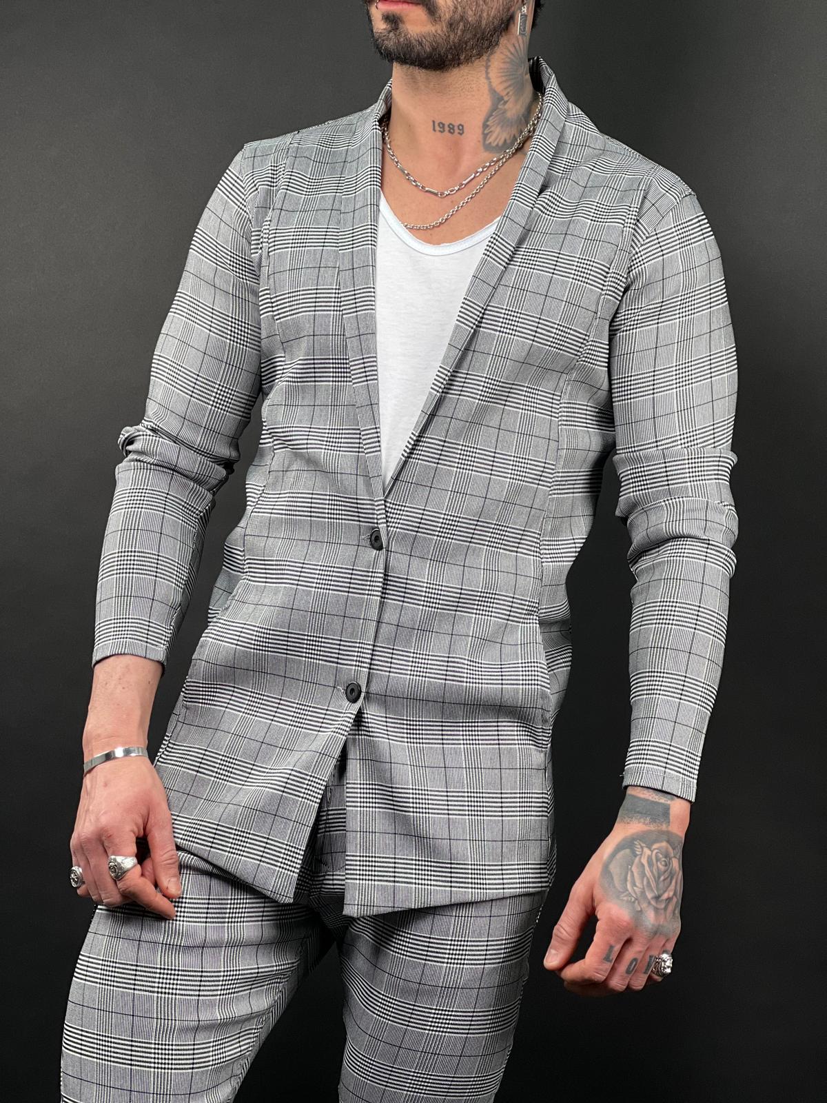 SWAG69 classic check stretch blazer, Black/Wine/Grey - photo 11