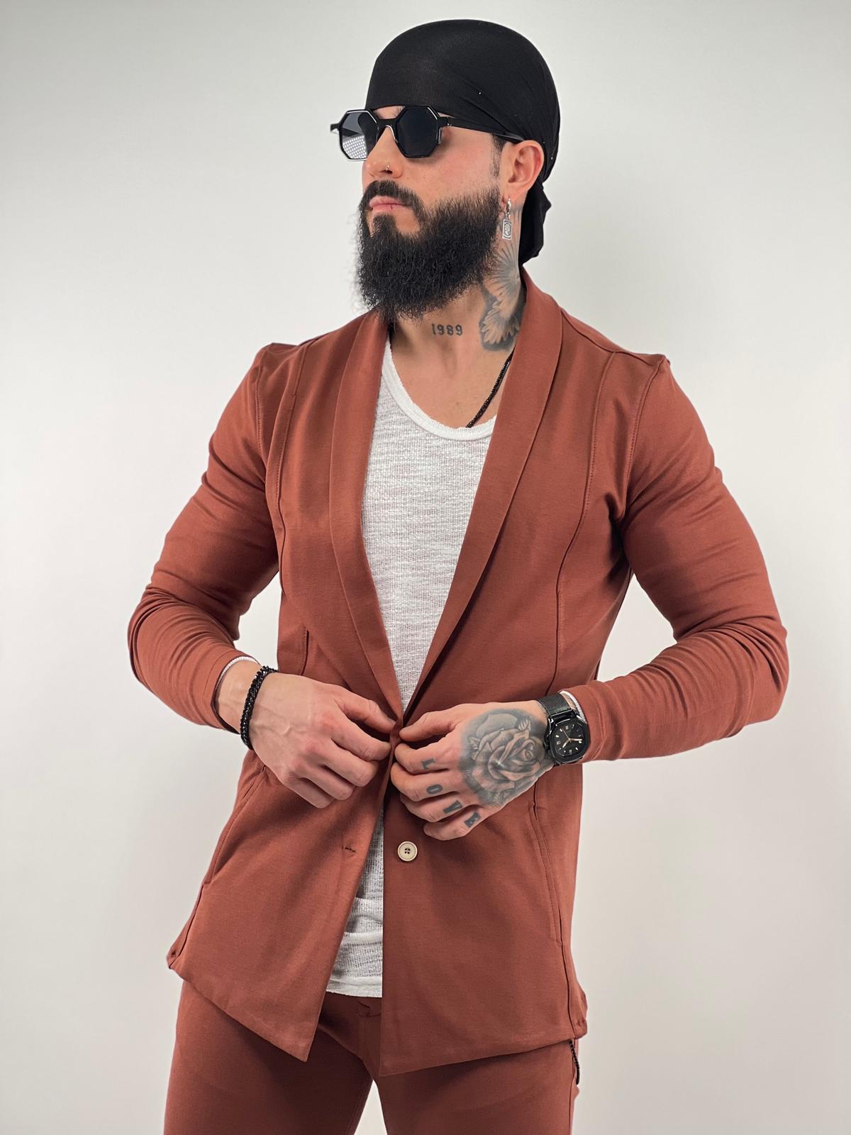 SWAG69 stretch jersey blazer, Light Beige/Brown/Black/Beige - photo 6