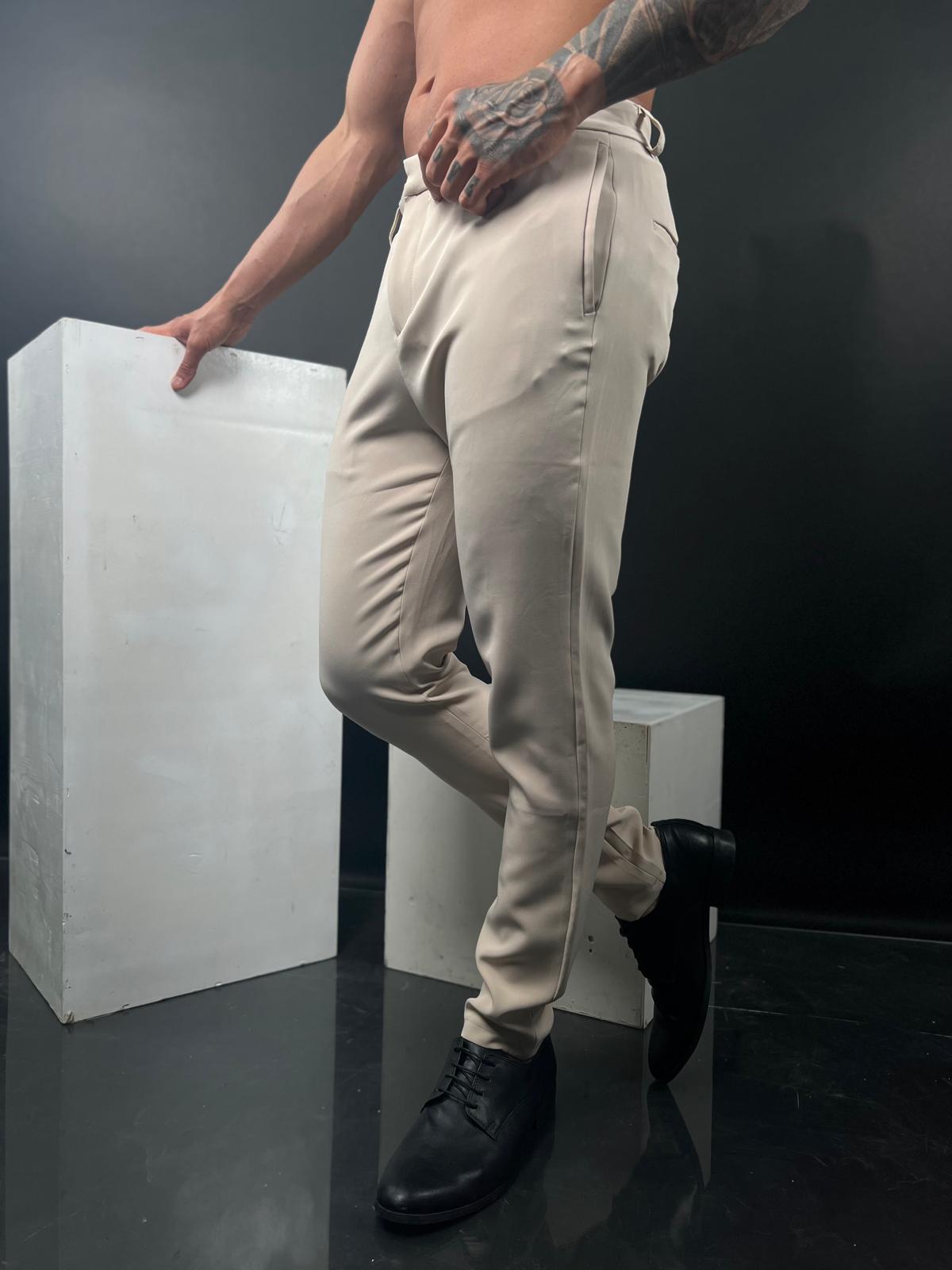 SWAG69 ES-691 elegant stretch trousers, Black/Beige - photo 2
