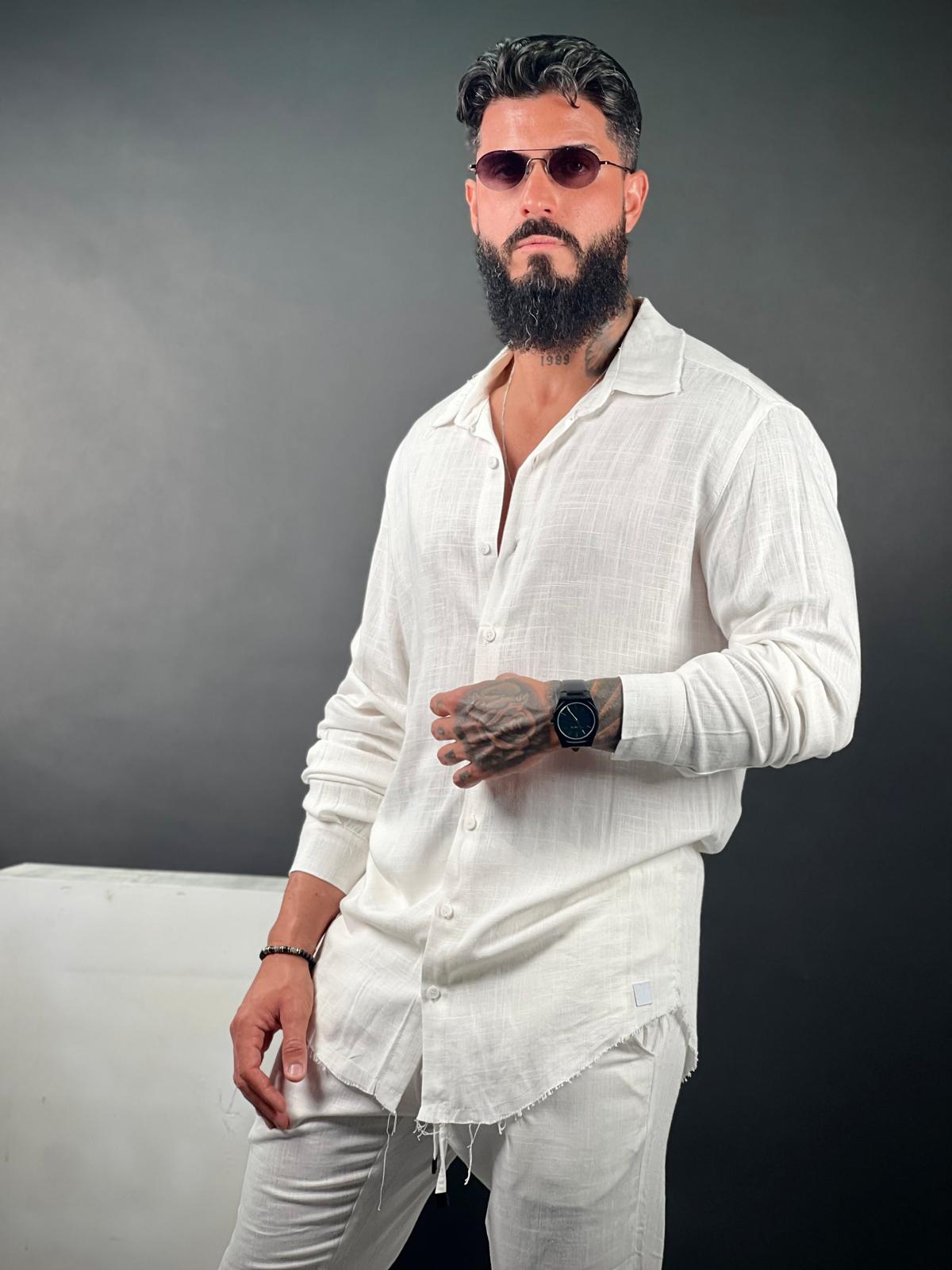 Linen Button-Up Shirt with Long Sleeves - Ward Collection