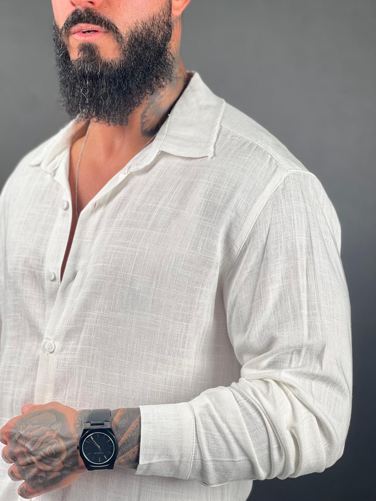 Linen Button-Up Shirt with Long Sleeves - Ward Collection