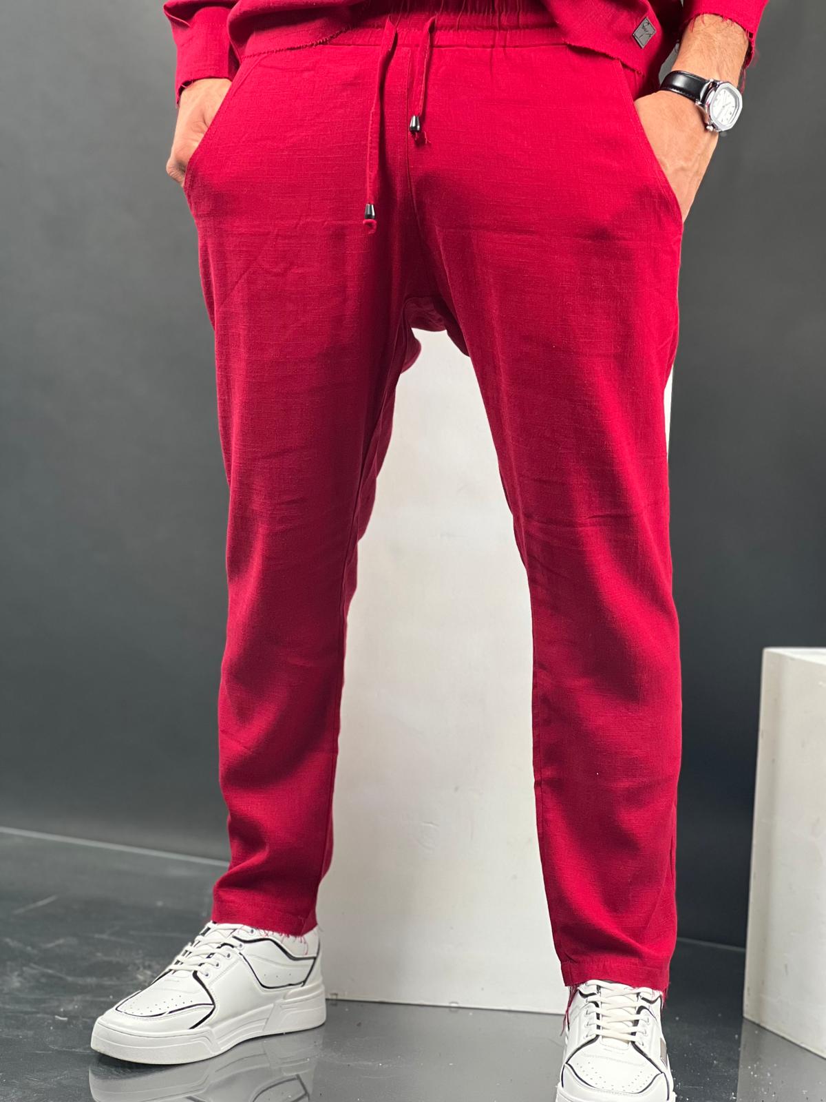 SWAG69 linen pants for men - raw-edge hem detail
