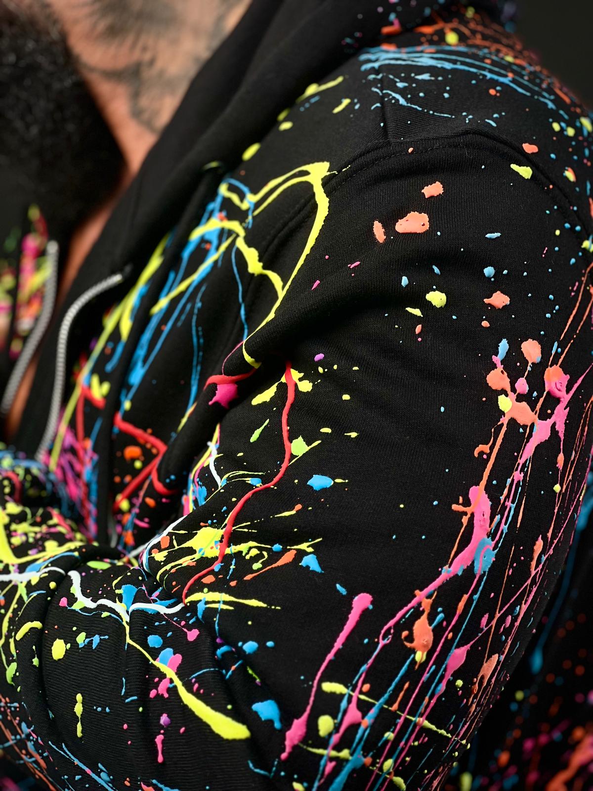 Unisex Handmade Hoodie with Glow-in-the-Dark Paint Splatter – Part of the Exclusive Halloween Collection