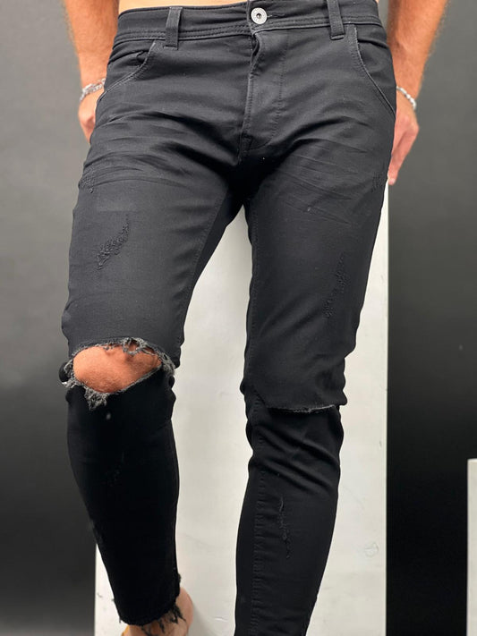 SW-691 Black Fringe Distressed Skinny Jeans
