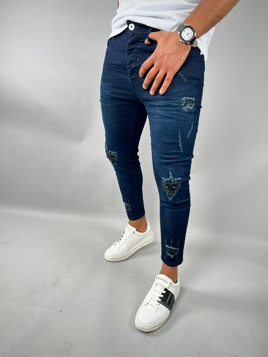 S-216 Dark Blue Distressed Skinny Jeans for Men