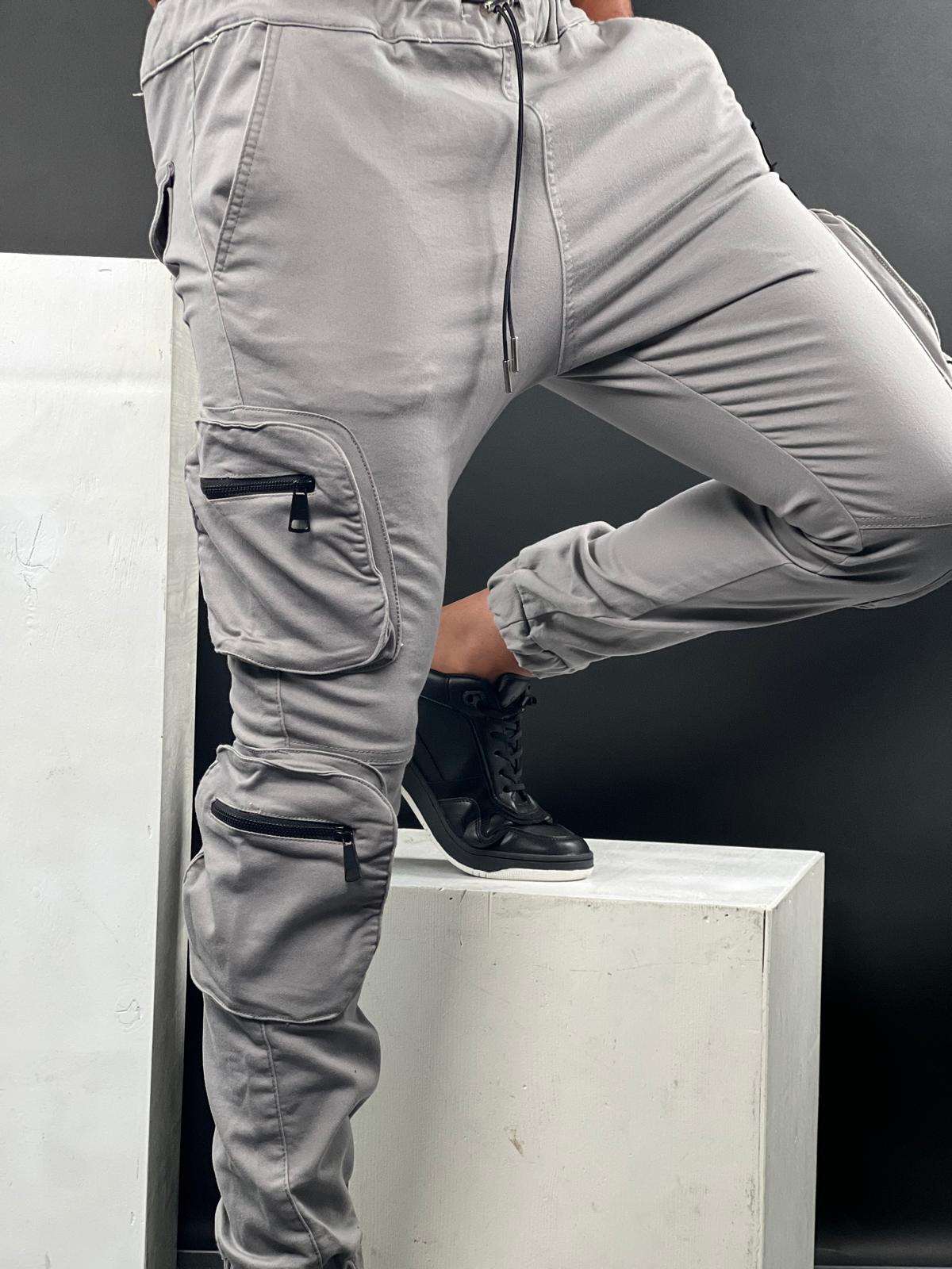 Brooklyn Patch Cargo Pants, Grey -BNS-69