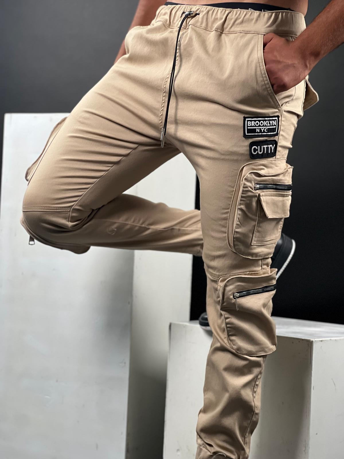 Brooklyn Patch Cargo Pants - Beige BNS-69