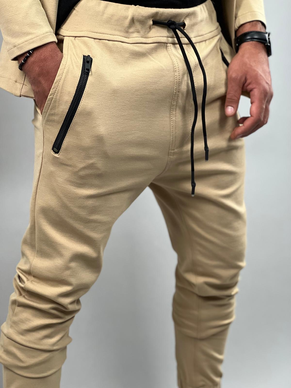 SWAG69 JS-692 jersey lycra joggers with zipper accents, Camel/Black - photo 9
