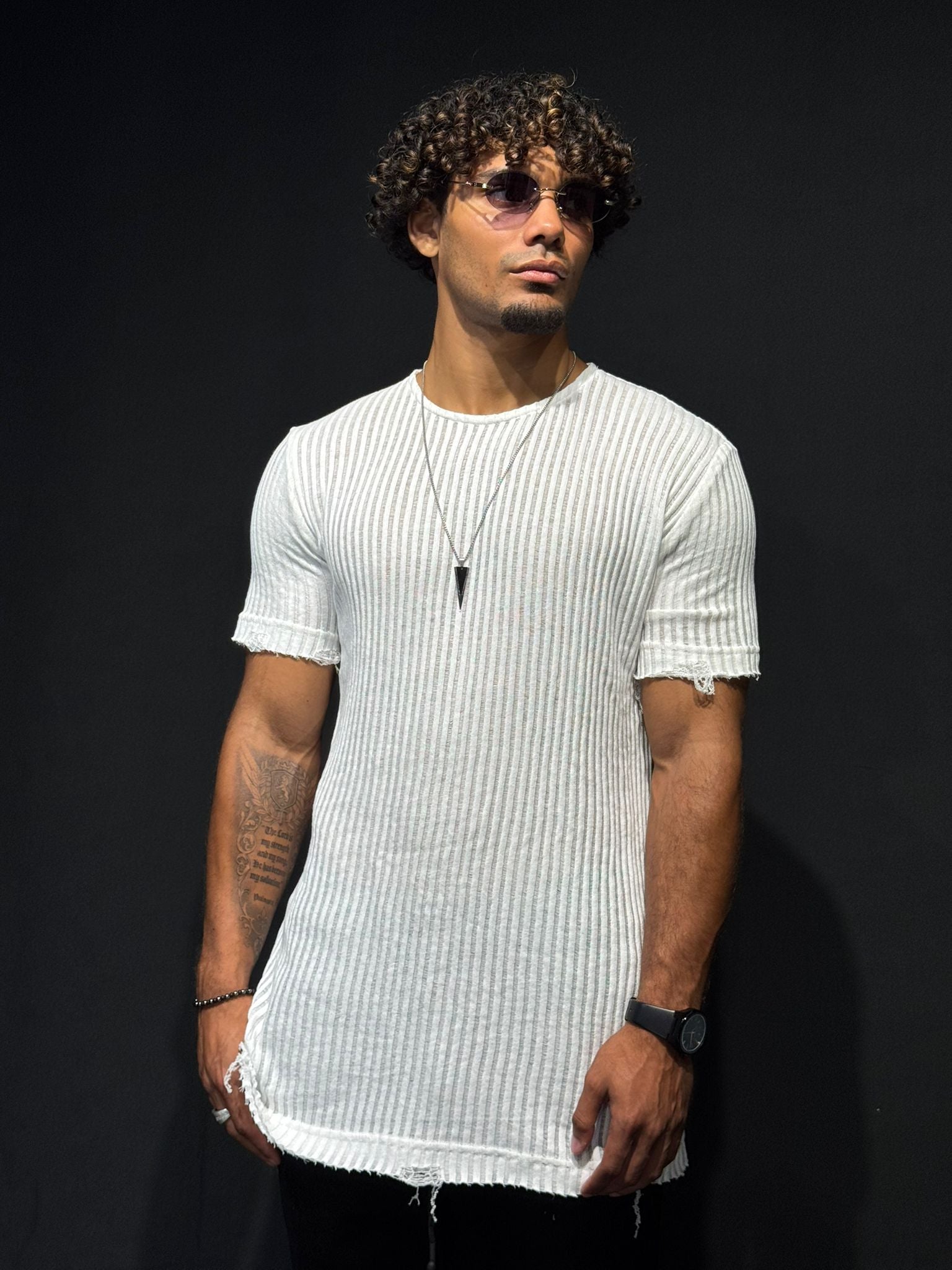 SWAG69 men's striped linen shirt, short sleeve, black and white, photo 1