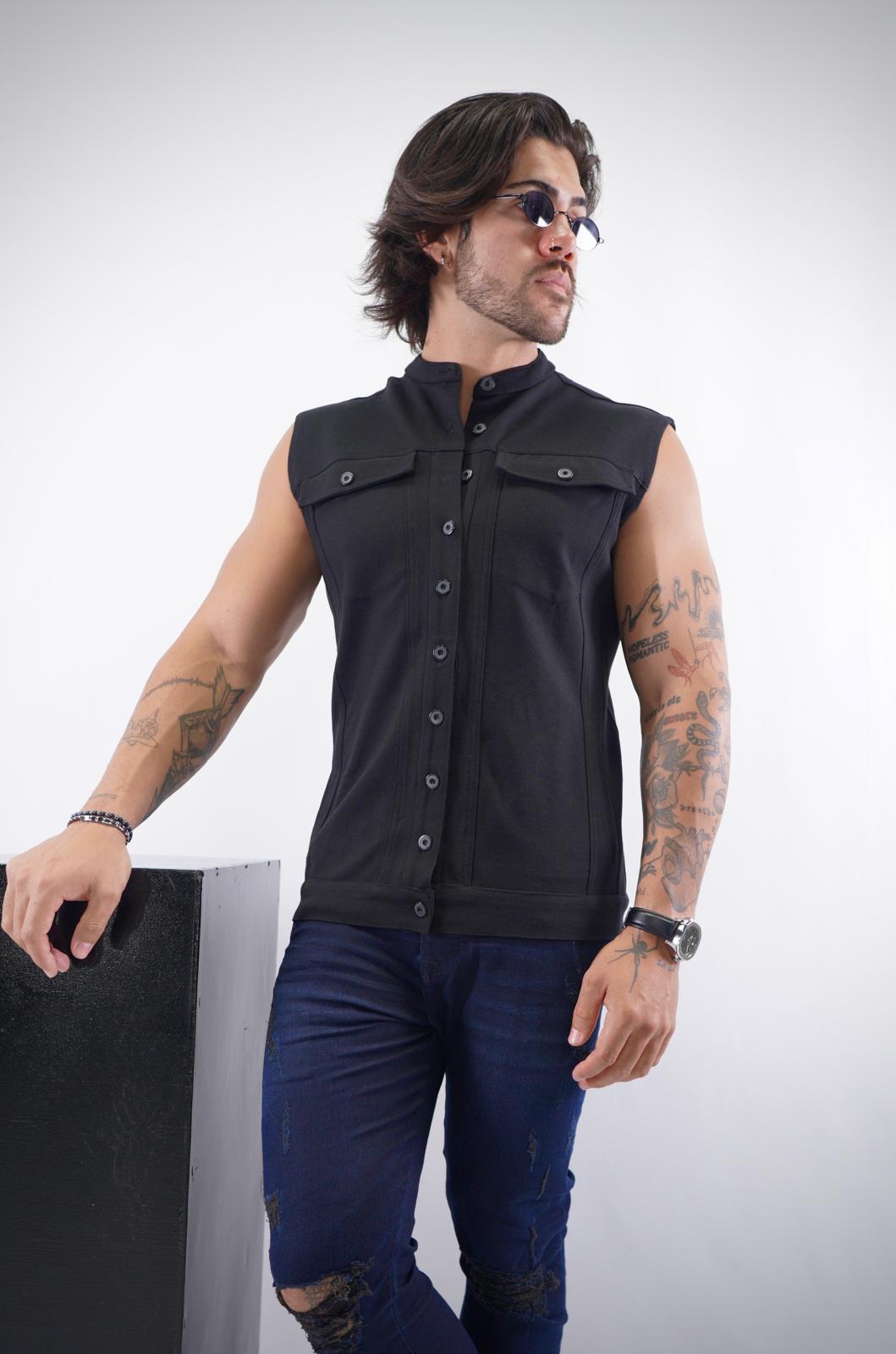 Black Jersey Streetwear Vest – Full Lycra Comfort
