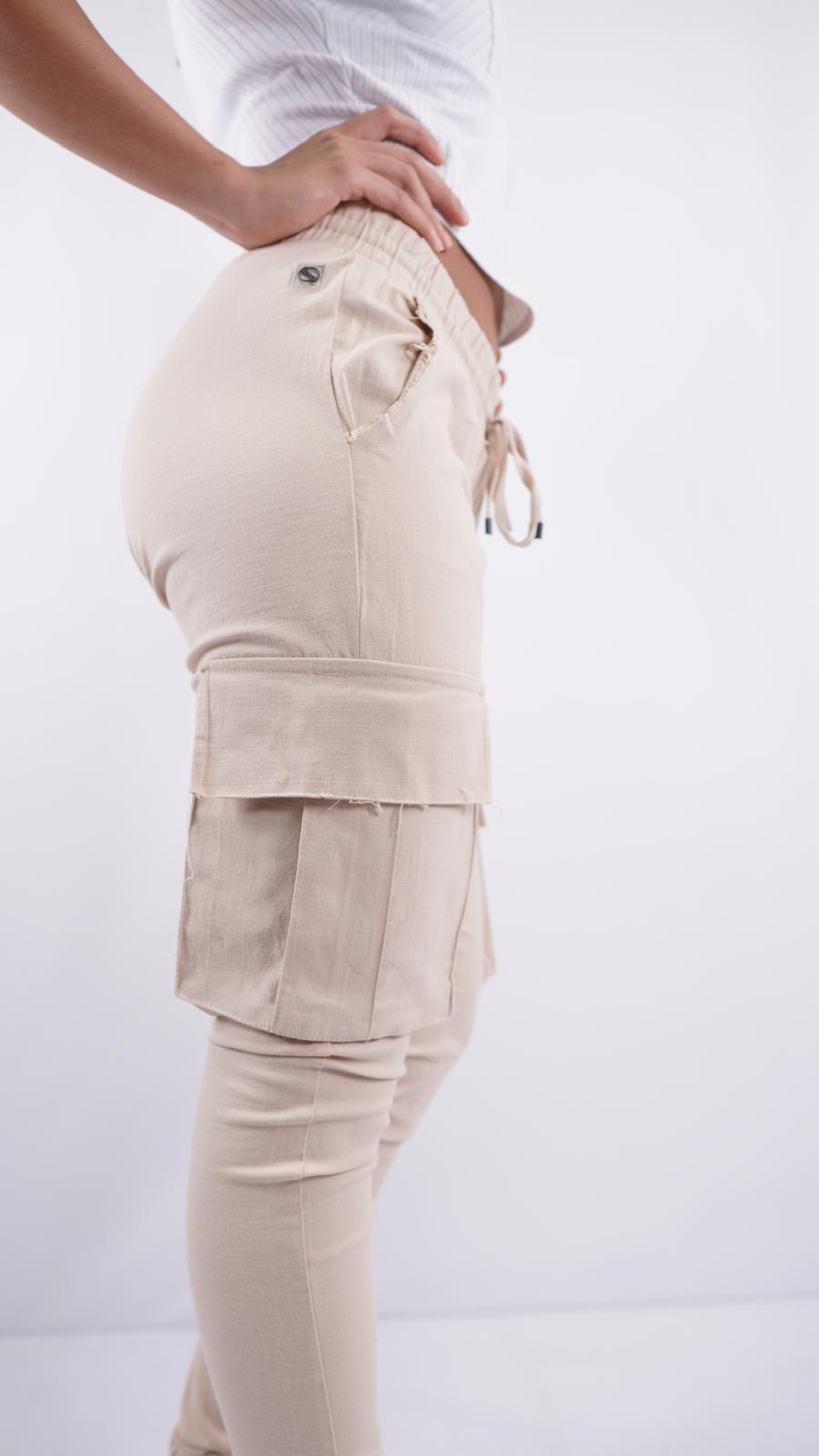 UC-01 – Unisex Linen-Lycra Cargo Jogger Pants with Side Pockets & Elastic Hem