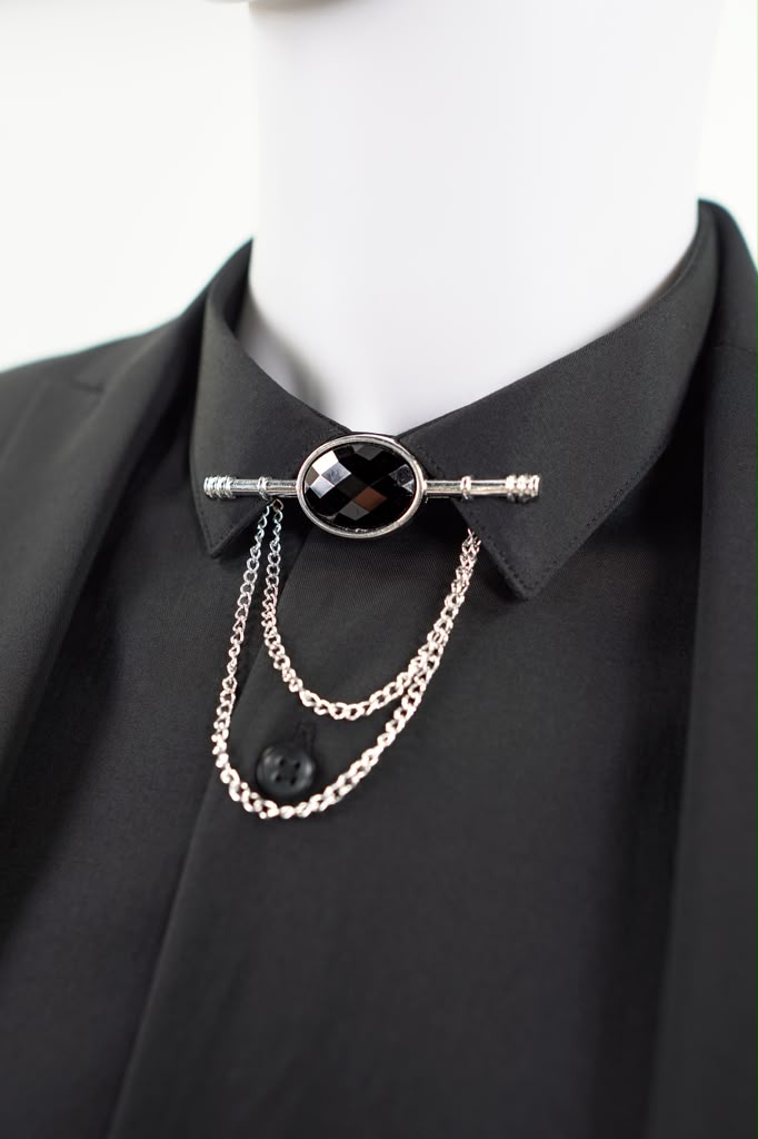 Luxury Black Diamond Collar Chain Brooch - Premium Shirt Jewelry