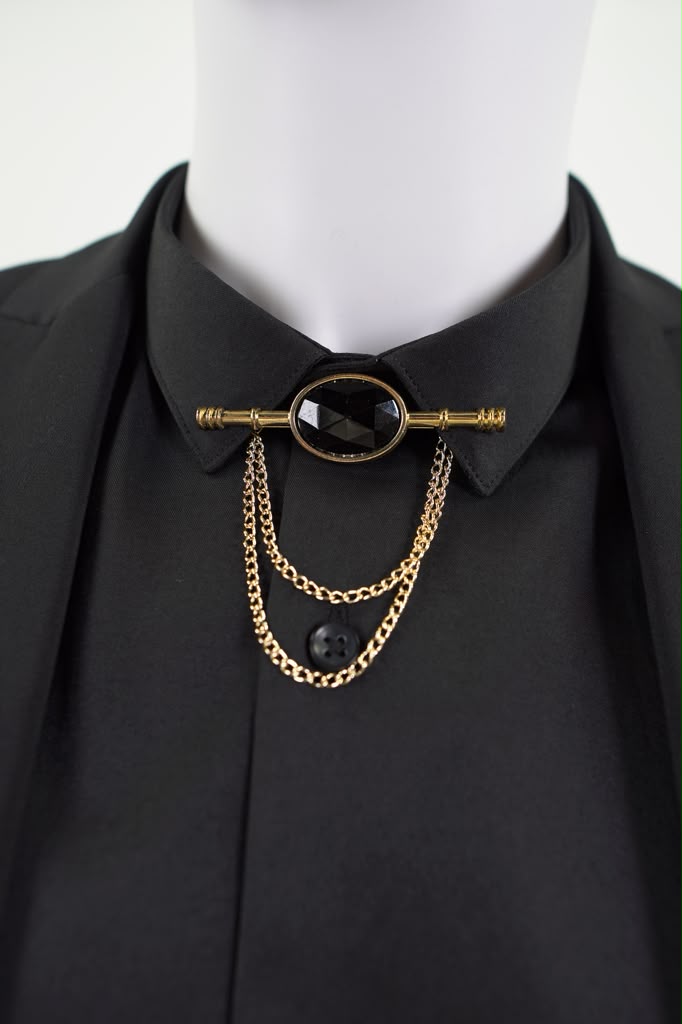 SWAG69 Black Diamond Collar Chain Brooch, silver colorway