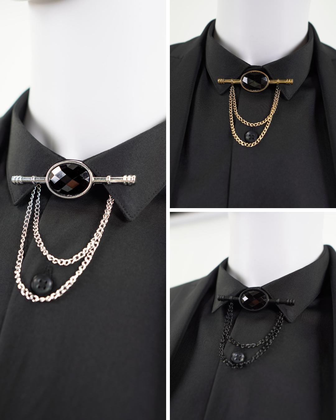 Luxury Black Diamond Collar Chain Brooch - Premium Shirt Jewelry