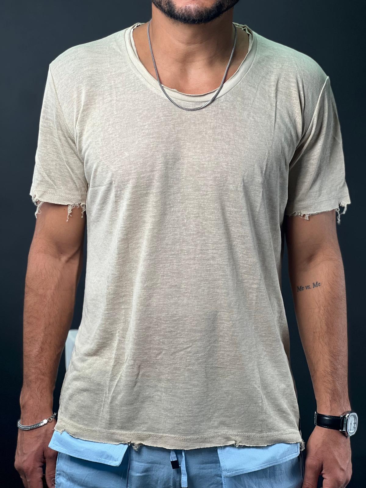 Linen shirt for men with an open neck  in an innovative design-Mielo Collection