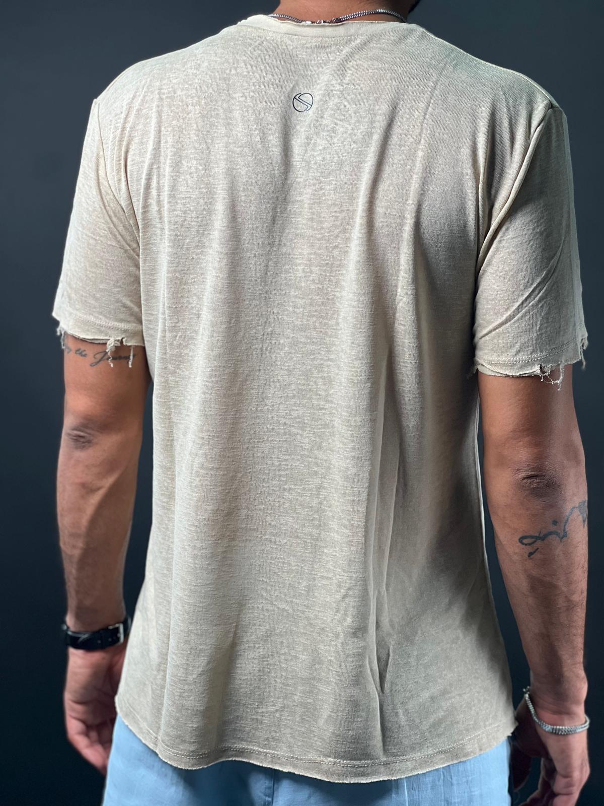 Linen shirt for men with an open neck  in an innovative design-Mielo Collection