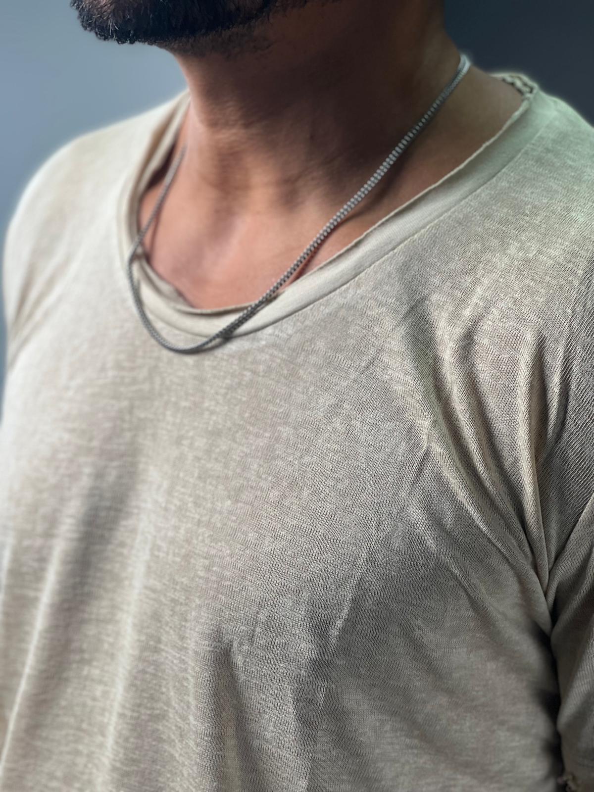 Linen shirt for men with an open neck  in an innovative design-Mielo Collection
