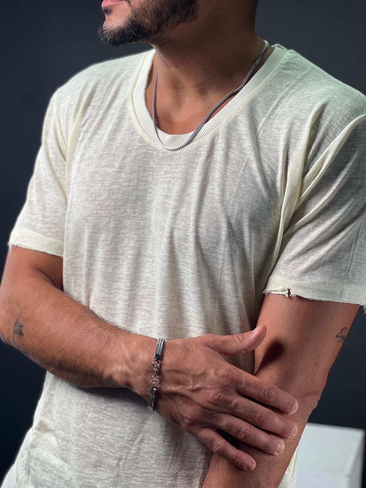 SWAG69 open collar short sleeve linen shirt, White and Khaki, photo 30