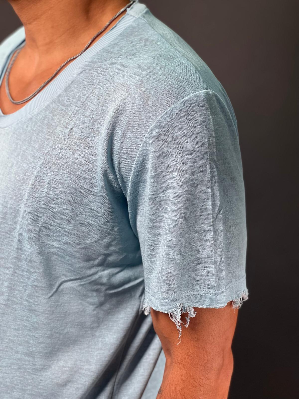 Linen shirt for men with an open neck  in an innovative design-Mielo Collection