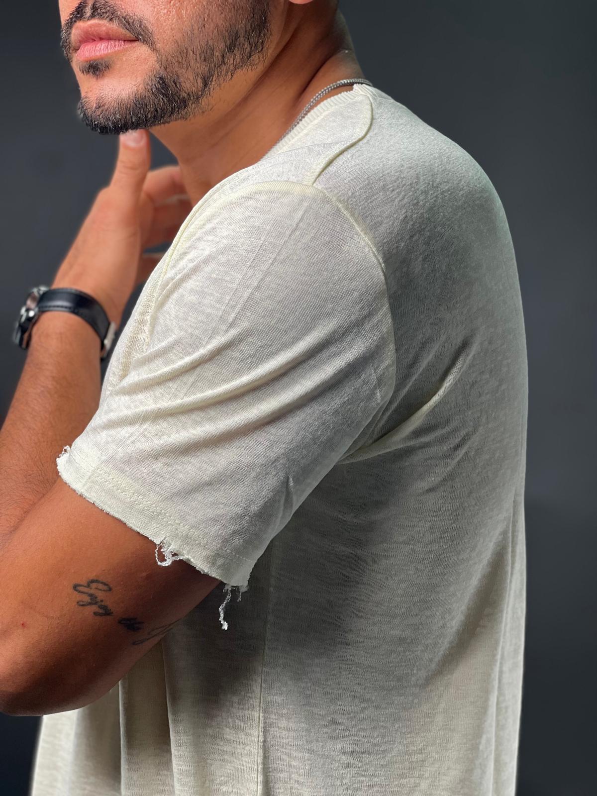 Linen shirt for men with an open neck  in an innovative design-Mielo Collection