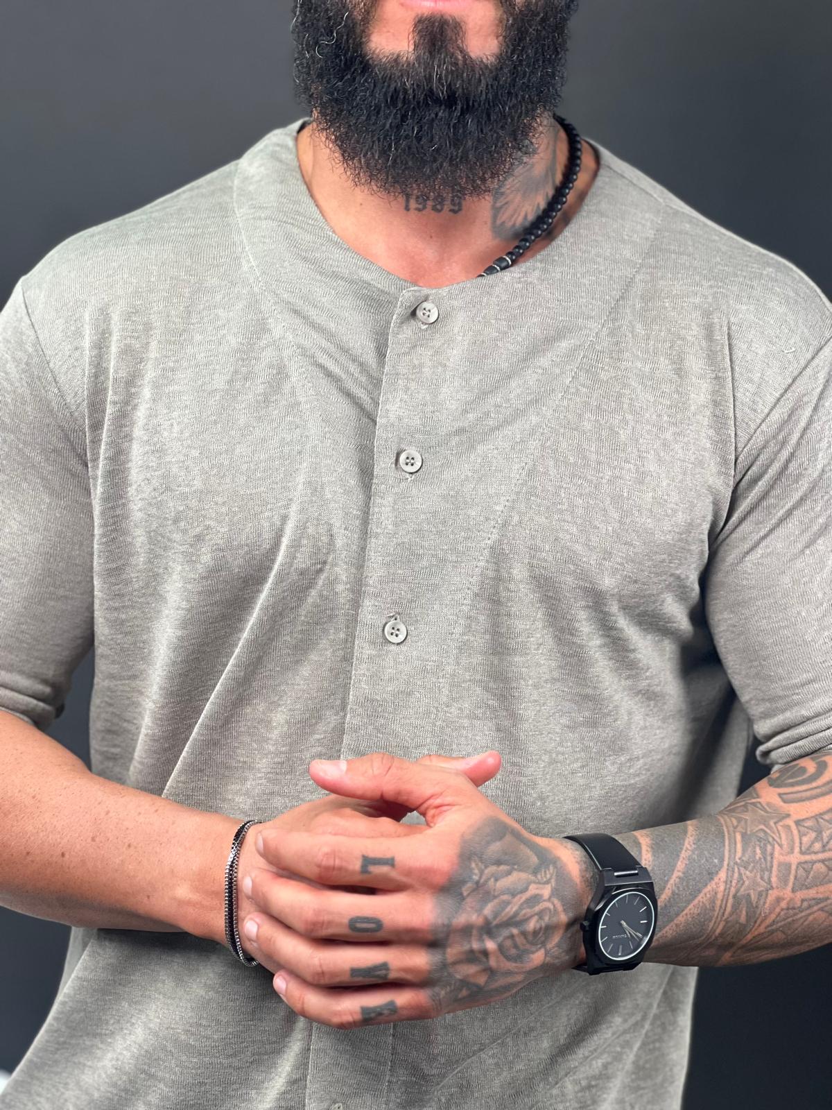 Linen Chinese collar button-up shirt-Mielo Collection