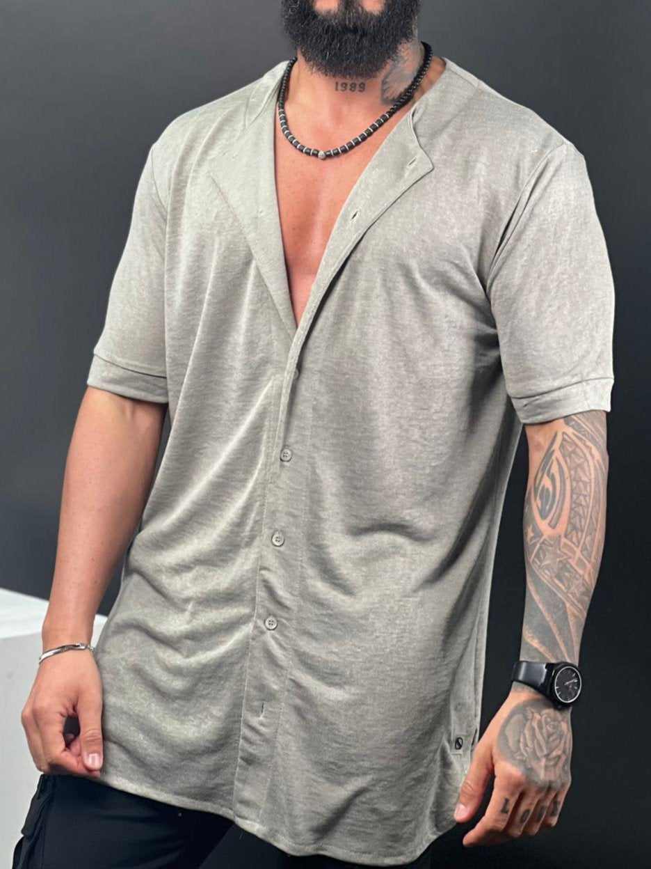 Linen Chinese collar button-up shirt-Mielo Collection
