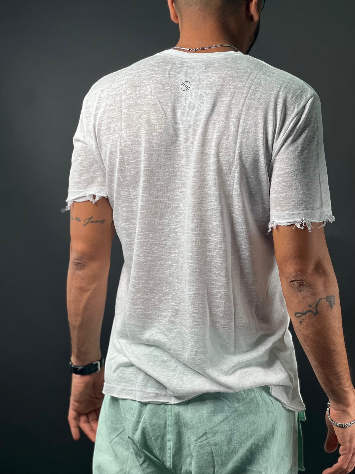 Linen shirt for men with an open neck  in an innovative design-Mielo Collection
