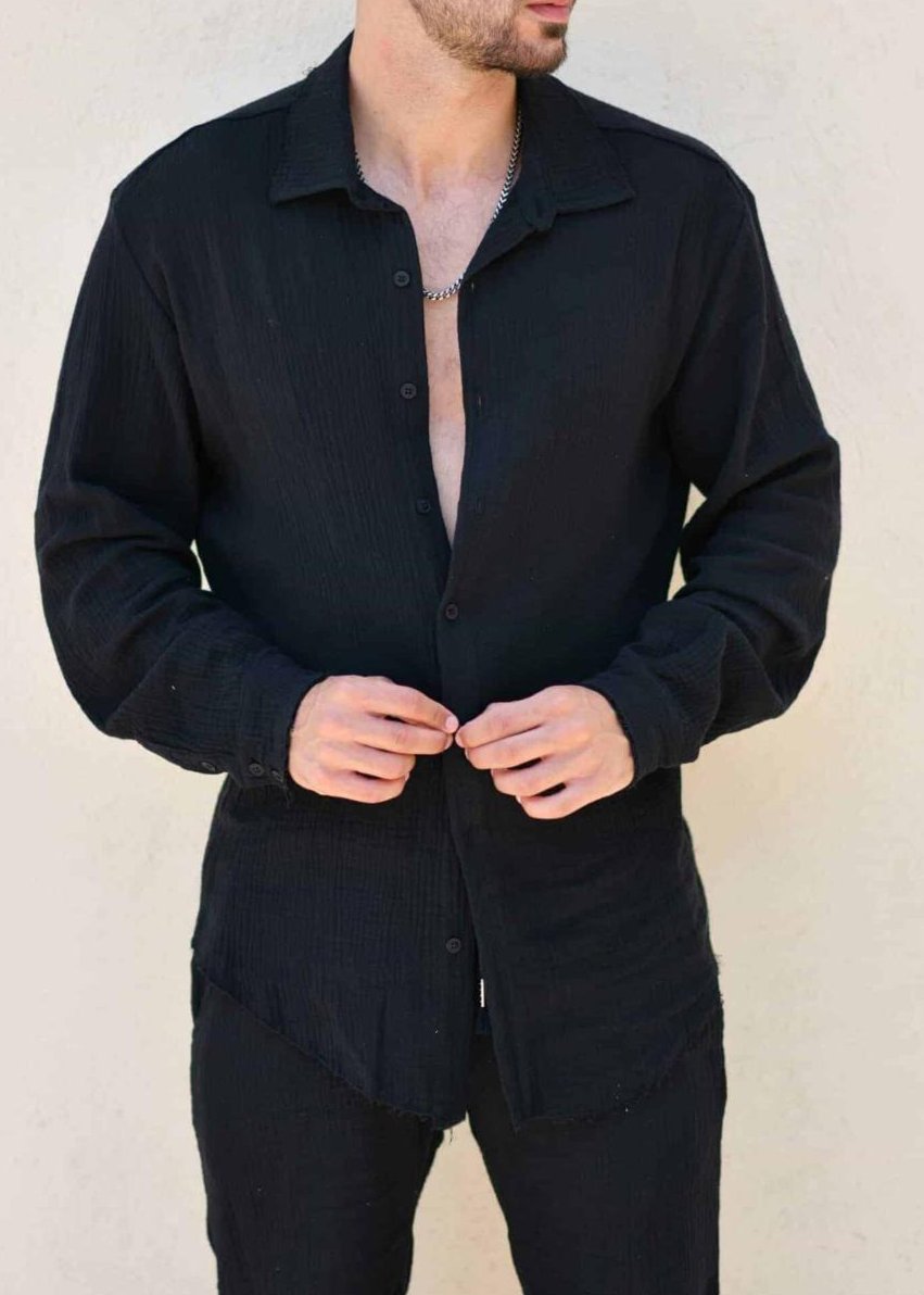 SWAG69 distressed linen button-up shirt, long sleeve - photo 16