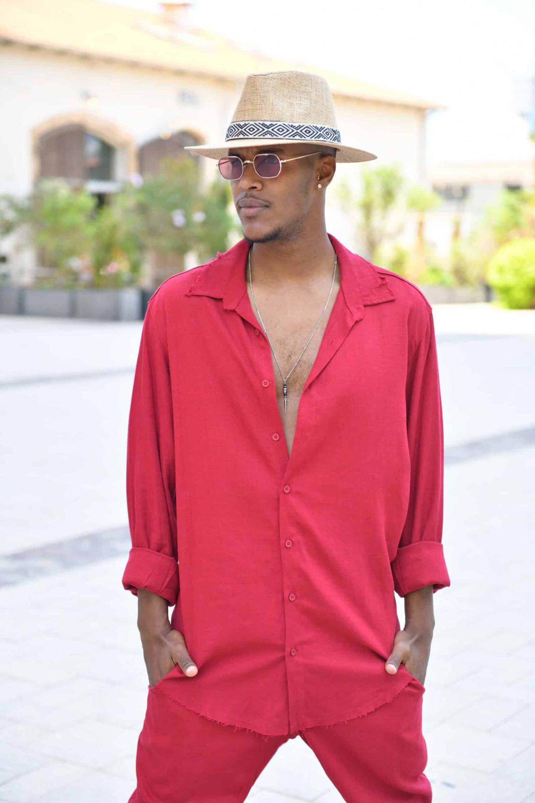 SWAG69 men's linen button-up shirt - long sleeve breathable linen