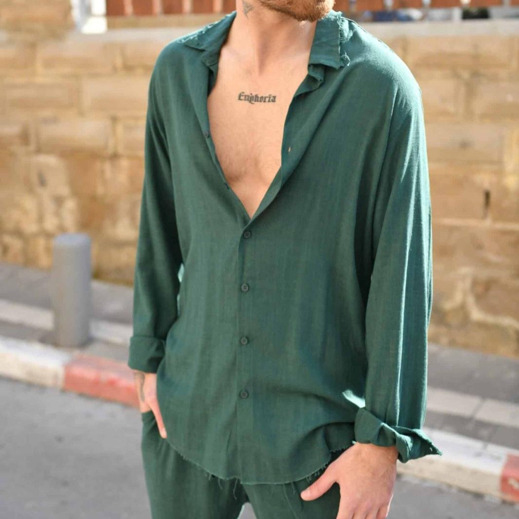 Linen Button-Up Shirt with Long Sleeves - Ward Collection