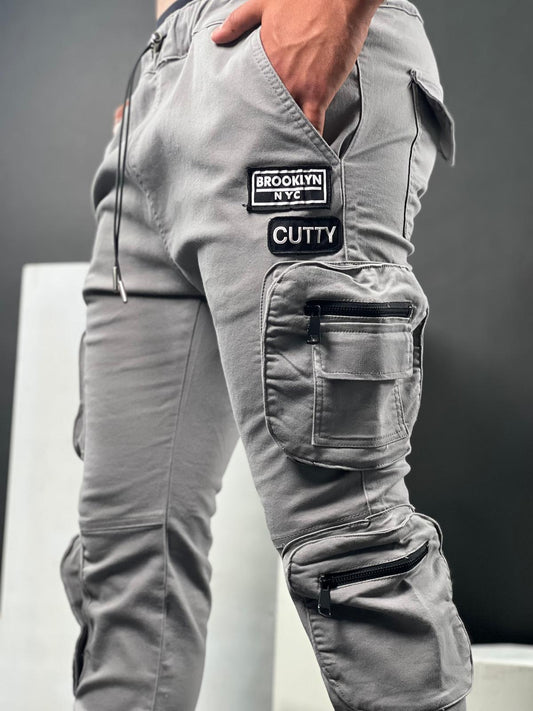 Brooklyn Patch Cargo Pants, Grey -BNS-69