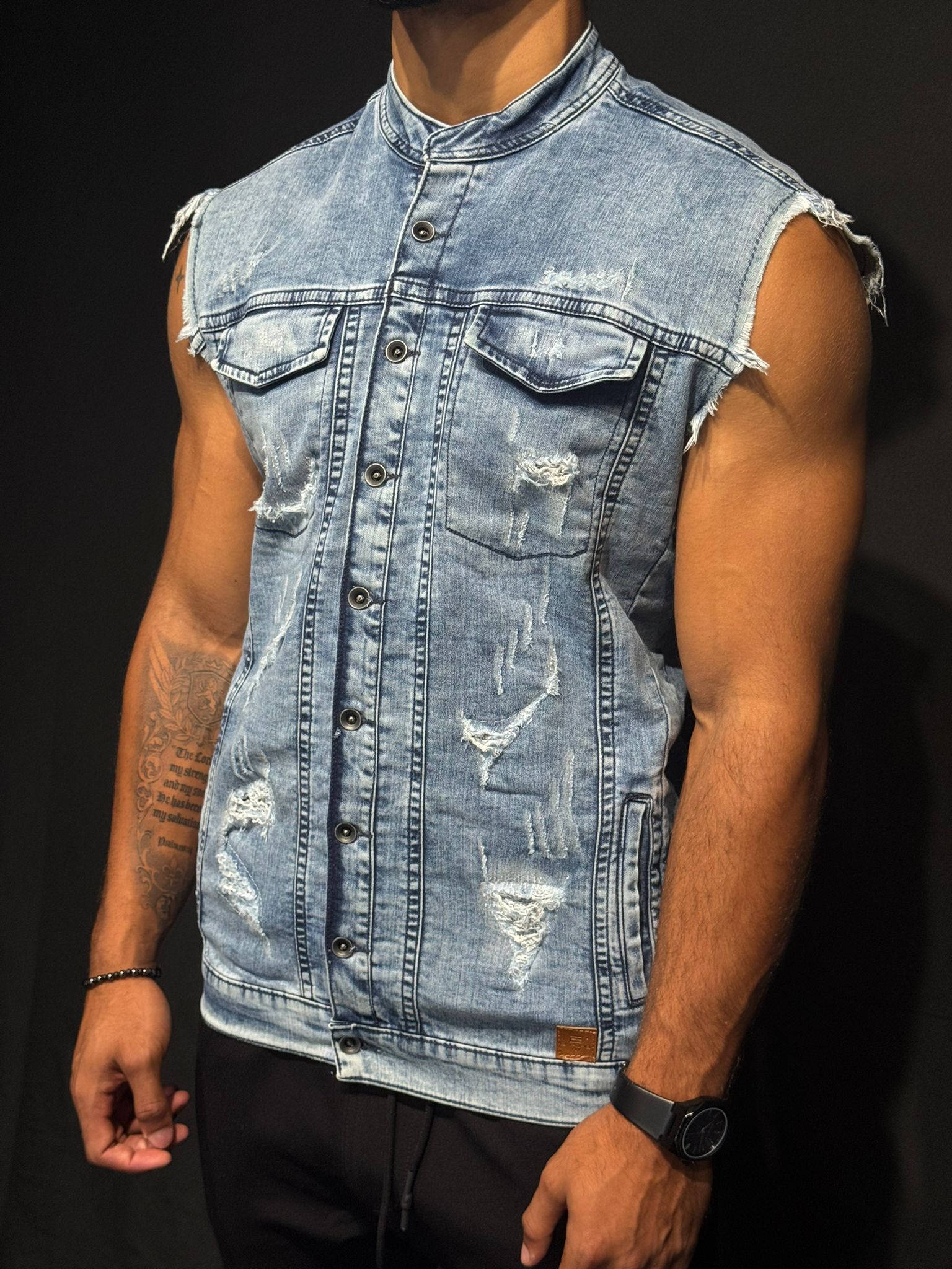 men's denim dress vest Milwaukee Leather Blue Denim Shirt Collar Men's Motorcycle Vest-DM1331